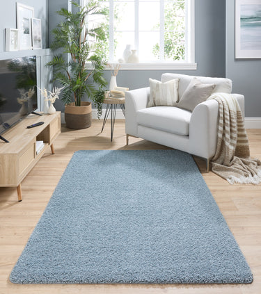 My Denim Blue Washable Non-Slip Polypropylene Shaggy Rug - Small 80x120 cm (2'6"x4')