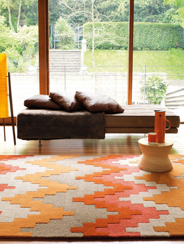 Matrix Cuzzo Sienna Tufted Orange Pink Beige Wool Geometric Textured Rug - Medium 120x170 cm (4'x5'6")
