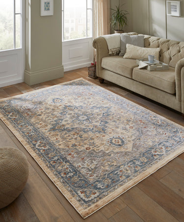 Consept Looms Legacy LEG07 Medallion Classic Blue Cream Cotton Persian Oriental Traditional Rug - Medium 120x180 cm (4'x6')