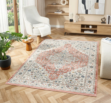 URCO Nova Clara Brick Red Polypropylene Traditional Vintage Bordered Rug - Small 80x150 cm (2'6"x5')