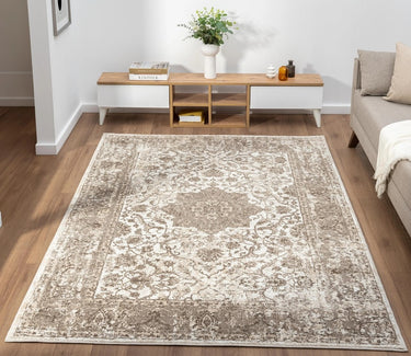 865AC Classic Cream Light Beige Traditional Vintage Textured Bordered Hallway Runner Rug - Small 80x150 cm (2'6"x5')