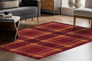 Highland Check Pattern Red Polypropylene Traditional Checked Tartan Hallway Runner Rug - X-Small 60x110 cm (2'x3'7")