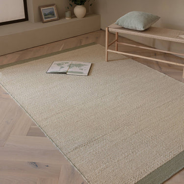 Asiatic London Lima Natural Sage Green Contrasting Edge Hand-Woven Wool Cotton Textured Rug - Medium 120x170 cm (4'x5'6")