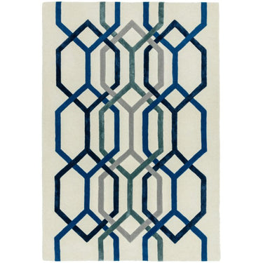 Matrix Hexagon MAX65 Tufted Blue White Wool Geometric Textured Rug