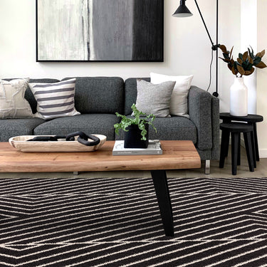 Asiatic London Muse Linear Grey Black Polypropylene Geometric Striped Hallway Runner Rug - Black - Small 80x150 cm (2'6"x5')