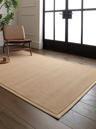 Asiatic London Bordo Boucle Sisal Linen Sage Green Border Natural Beige Jute Cotton Textured Flatweave Rug - Medium 120 x 170 cm (4'x5'6")