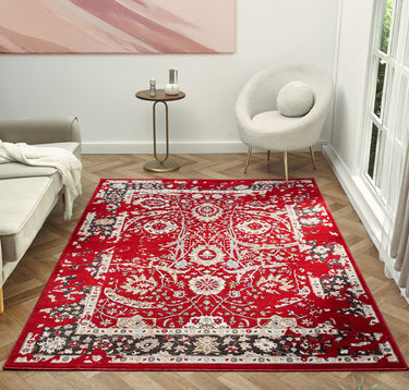 Alia Parisa Red Traditional Vintage Floral Bordered Rug - Medium 120x170 cm (4'x5'6")