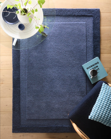 Origins Stacked Border Blue Wool Textured Bordered Rug - Medium 120x170 cm (4'x5'6")