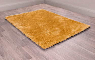 URCO Indigo Thick Fluffy Silky Ochre Yellow Handmade Shaggy Plain Rug 60x110 cm