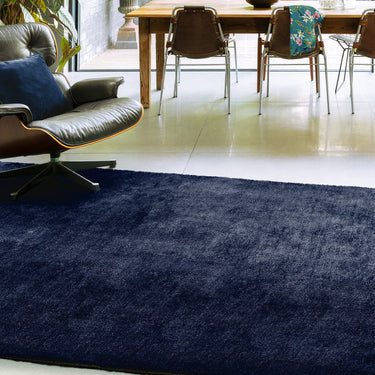 Asiatic London Milo Short Pile Silky Navy Blue Shaggy Traditional Modern Rug - Medium 120x170 cm (4'x5'6")