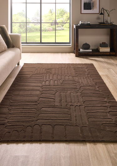 Pathway Chocolate Non-Slip Cotton Abstract Rug - Small 80 x 150 cm (2'6"x5')