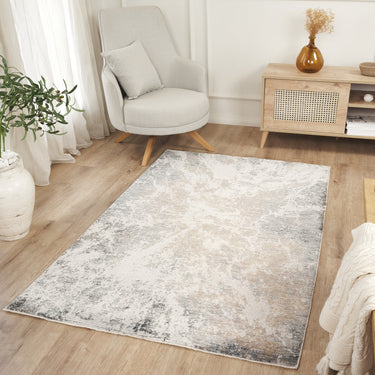 Consept Looms New Legacy LEG23 Cream Blue Cotton Abstract Modern Rug - Large 160x230 cm (5'3"x7'7")