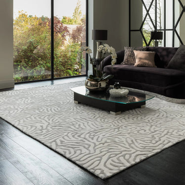Coral 3D Effect Gunmetal Silver Handmade Wool Viscose Abstract Rug - Medium 120x180 cm (4'x6')
