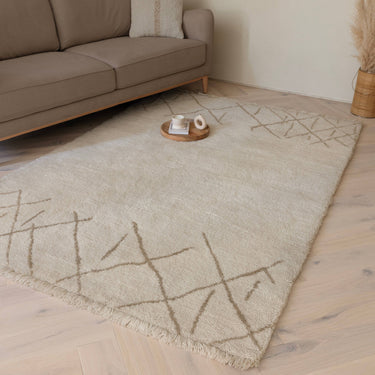 Asiatic London Azera Crosshatch Tribal Design Cream White Washable Wool Shaggy Berber Rug - Medium 120x170 cm (4'x5'6")