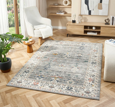 URCO Nova Luca Grey Polypropylene Traditional Vintage Bordered Rug - Medium 120x170 cm (4'x5'6")