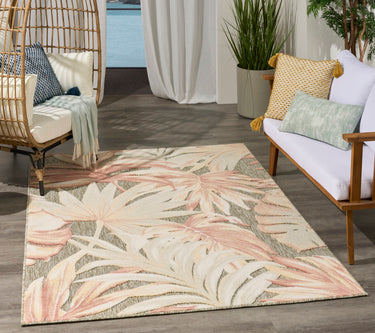 Nourison Aloha ALH43 Ivory Sage Green Indoor Outdoor Polypropylene Floral Textured Rug - Medium 107x168 cm (3'6"x5'6")