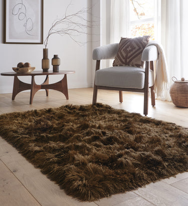 Origins Glamour Deluxe Tufted High Pile Silky Mocha Brown Cotton Shaggy Textured Rug - Medium 120x170 cm (4'x5'6")
