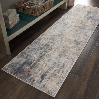 Nourison Rustic Textures RUS01 Grey Beige Jute Polypropylene Abstract Textured Hallway Runner Rug 66x236 cm