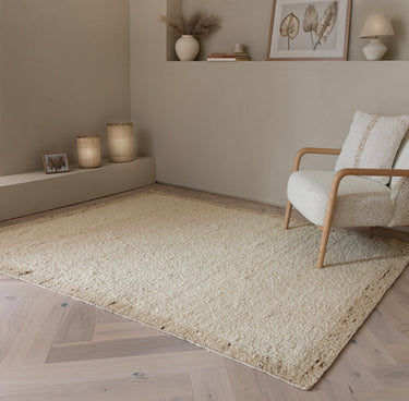 Napa Hand Woven Bordered Wool Reversible Rug in Beige Natural - Medium 120x170 cm (4'x5'6")