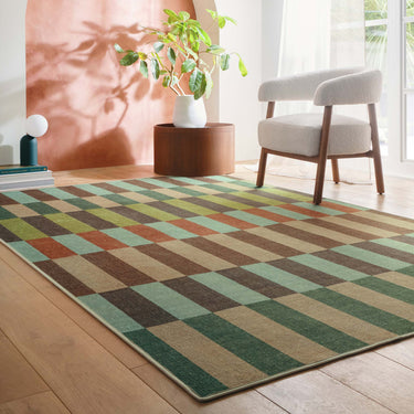 Hug Rug Eco-Washable Modular Stripe Green Blue Earth Non-Slip Striped Rug - Medium 120x185 cm (4'x6'2")