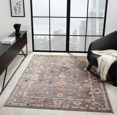 Alia 428GL Short Pile Multicolour Polypropylene Traditional Floral Bordered Rug - Runner 60x230cm (2'x7'7")