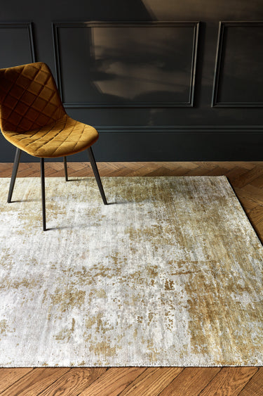 Gatsby Modern Abstract Shiny Viscose High Quality Hand Woven Autumn Yellow Gold Rug - Medium 120x170 cm (4'x5'6")
