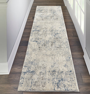 Nourison Rustic Textures RUS07 Ivory Grey Blue Jute Polypropylene Abstract Textured Hallway Runner Rug