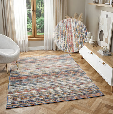 Delta Gamma Multi Cotton Abstract Geometric Striped Rug - Small 80x150 cm (2'6"x5')