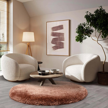 Plush Plain Shaggy High Pile Thick Silky Fluffy Soft Hand Woven Blush Pink Rug - Circle 150x150 cm (5'x5')