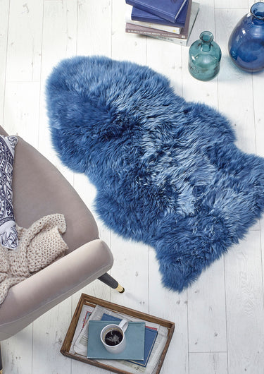 Origins Genuine Animal Fur Soft Navy Blue Wool Sheepskin Shaggy Textured Rug - Single 65x95 cm (2'x3'1")