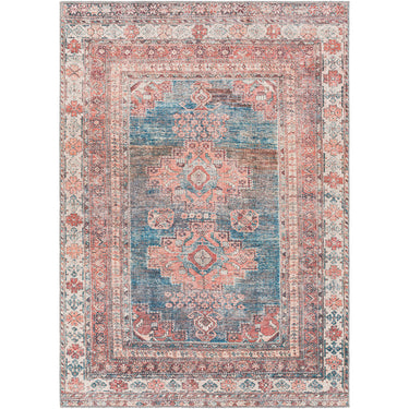 Colin Vintage Traditional Washable Runner Oriental Pink, Blue & Dusty Coral Rug - Medium 120x170 cm (3'11'' x 5'7'')