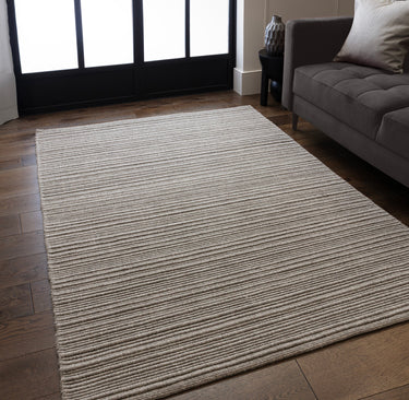Ravine Hand Made Wool Plain Ribbed Texture Grey Beige Rug - Medium 120x170 cm (4'x5'6")