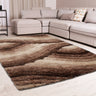 3D Wave Silky Living Shaggy Geometric Textured Rug - Mocha