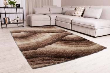 3D Wave Silky Living Shaggy Geometric Textured Rug - Mocha