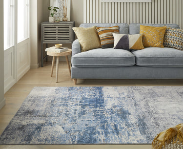 Consept Looms Lux LUX07 Machine Ivory Blue Washable Non-Slip Abstract Geometric Rug - Medium 120x180 cm (4'x6')