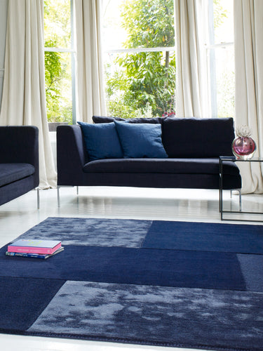 Asiatic London Tate Blocks Navy Blue Hand-Carved Wool Viscose Geometric Rug - Medium 120x170 cm (4'x5'6")