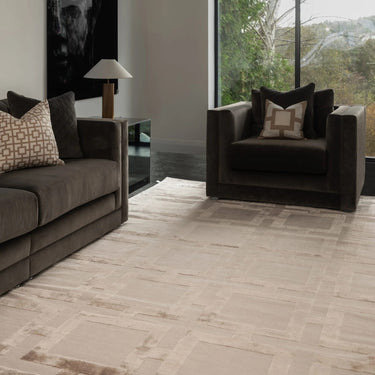 Eaton Rug Modern Geometric Hand Woven Silky Viscose Metallic Sheen Super Soft Sand Beige Rug - XX-Large 240x340 cm (8'x11'2")