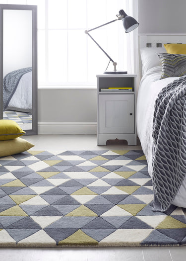 Origins Honeycomb Luxurious Grey Ochre Handmade Wool Geometric Rug 80x150 cm