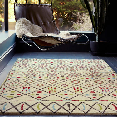 Amira AM06 Hand Made Moroccan Berber Rug in Cream Multicoloured in medium size 120x170 cm