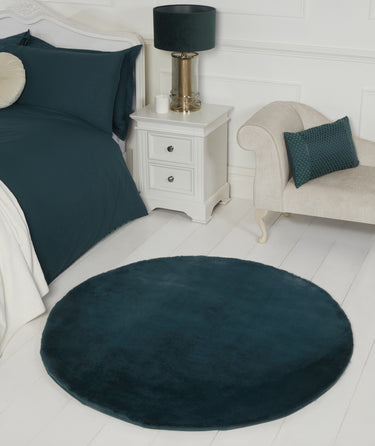 URCO Luxe Faux Fur Super Forest Green Shaggy Textured Plain Rug - Circle 133x133 cm (4'5"x4'5")
