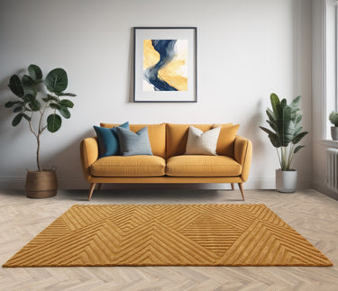 Hague Modern Hand Made Wool Rug in Ochre Yellow - Medium 120x170 cm (4'x5'6")