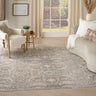 Nourison Antique Fusion ANF03 Fringed Bordered Charcoal Grey Traditional Vintage Abstract Floral Rug - Large 160x239 cm (5'3"x7'10")