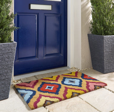 My Printed Coir Bright Ikat Multi Coloured Non-Slip Doormat 45x75