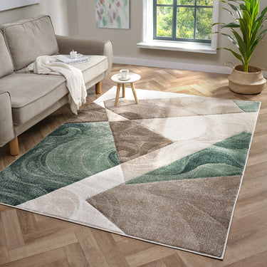 Orbit Runar 3D Beige Green Abstract Geometric Textured Hallway Runner Rug - Medium 120x170 cm (4'x5'6")