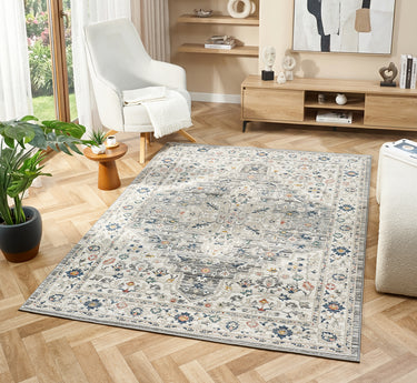 URCO Nova Clara Grey Polypropylene Traditional Vintage Bordered Rug - Runner 66x200 cm (2'1"x6'6")