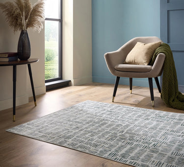 Origins Veona Grey Green Washable Non-Slip Cotton Chenille Rug - Medium 120x170 cm (4'x5'6")