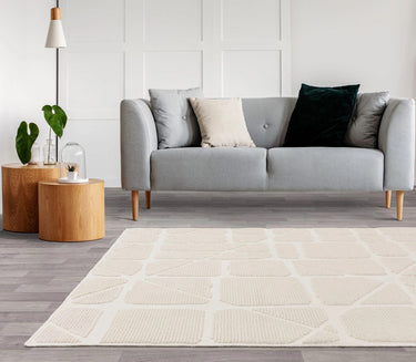 Asiatic London Freja Method Short Pile Ivory White Washable Cotton Polypropylene Abstract Rug - Small 80x150 cm (2'6"x5')