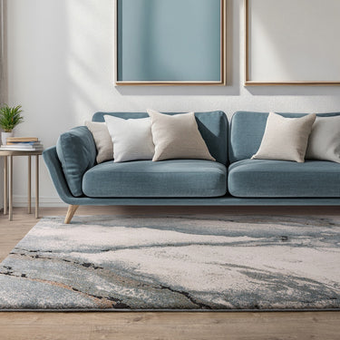 Asiatic London Mirage Oasis Marbled Texture Blue Polypropylene Abstract Textured Rug - Small 80x150 cm (2'6"x5')