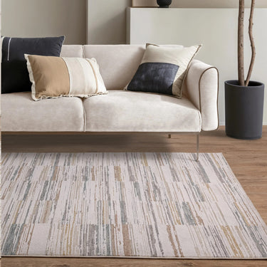 Anders AN09 Charm Linear Soft Shimmer Grey Natural Abstract Geometric Textured Striped Rug - Medium 120x160 cm (4'x5'4")