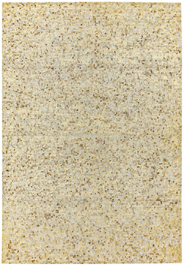 Elona Mosaic Cowhide Hand Made Flatweave Patchwork Leather Rug in Yelow Gold - Medium 120x170 cm (4'x5'6")
